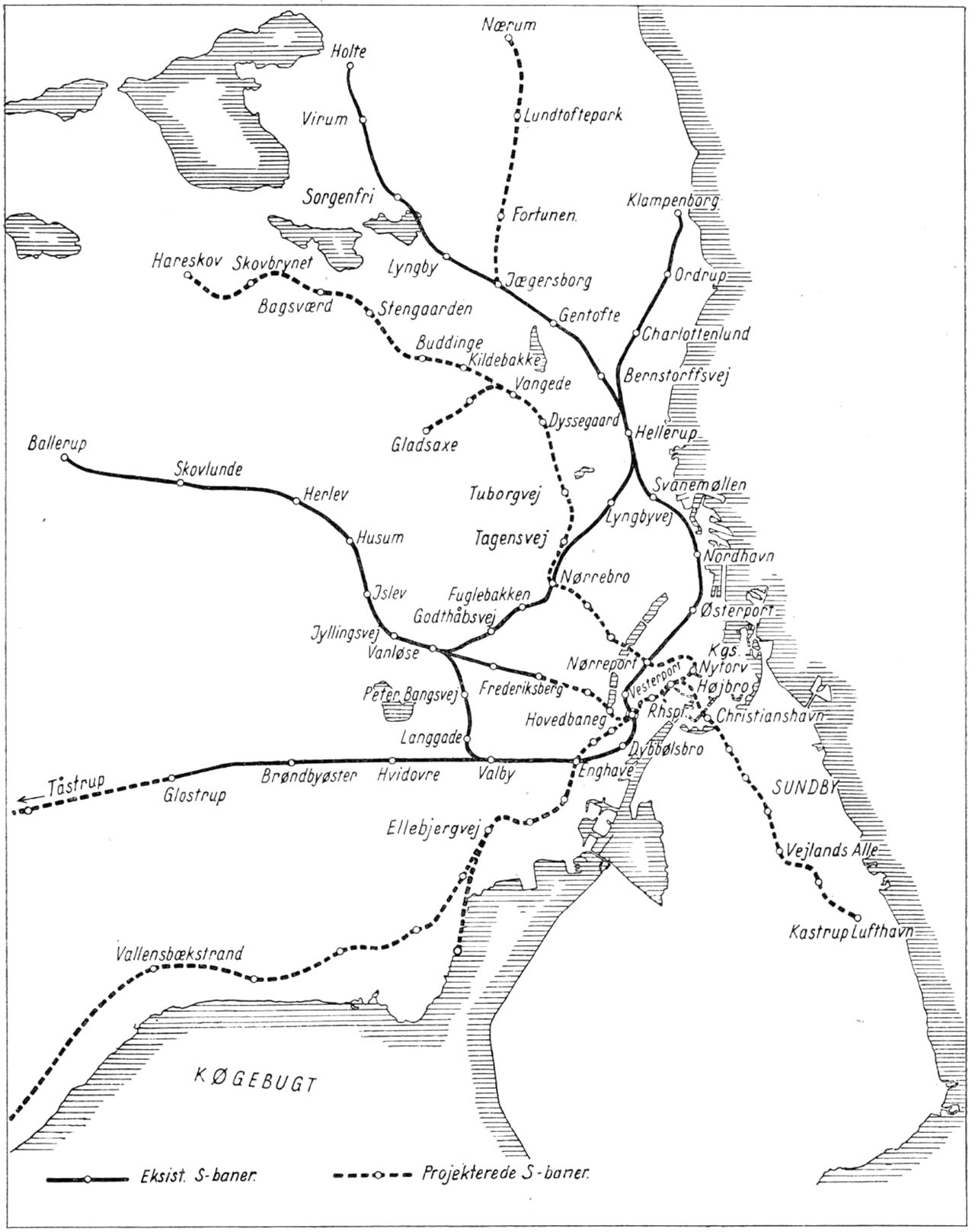 (Kort). Københavns S-baner 1958.