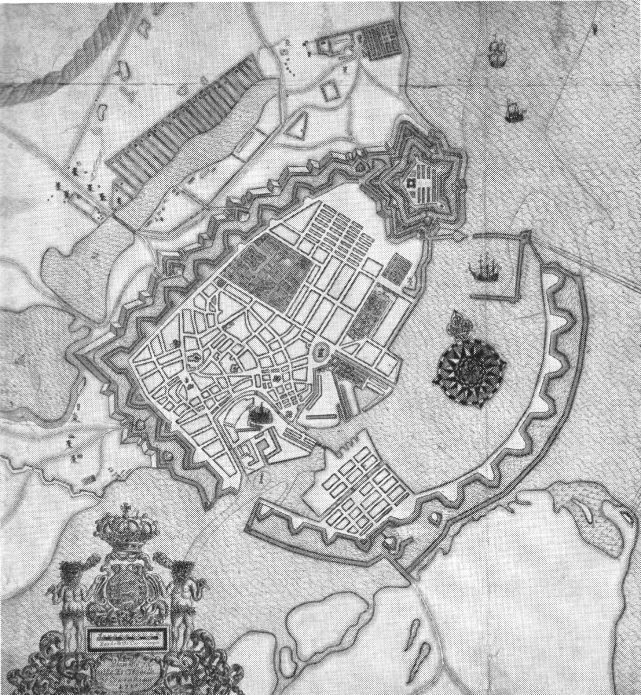 (Kort). Plan af København med befæstningen 1710. Efter original i Forsvarets Bygningstjeneste.