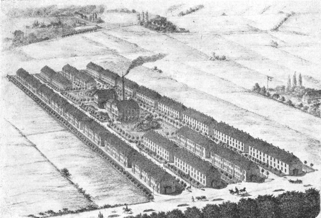 (Foto). De Classenske boliger ved Godthåbsvej. Træsnit 1866.