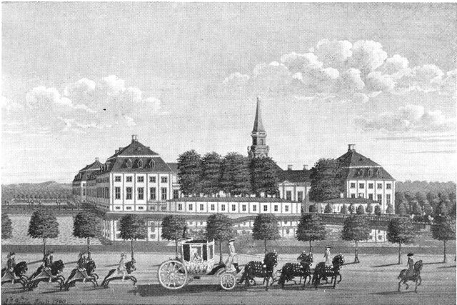 (Foto). Hirschholm slot 1740. Maleri af J. J. Bruun på Rosenborg.