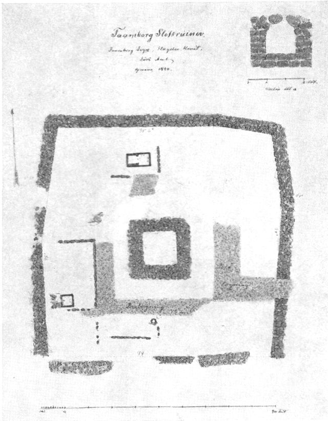 (tegning). Plan af Tårnborg ruin. Opmålt 1890 af A. P. Madsen.