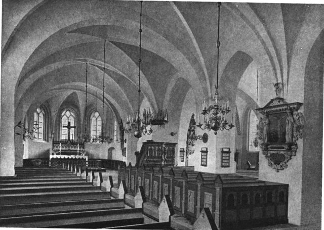 (Foto). Det indre af Præstø kirke (det oprindelige, nordlige hovedskib).