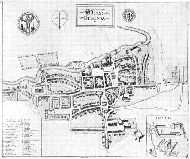 (tegning). Odense ca. 1670. Efter Resen.