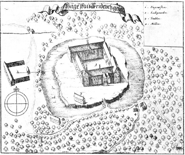 (tegning). Hagenskov (Frederiksgave) ca. 1670. Efter Resen.