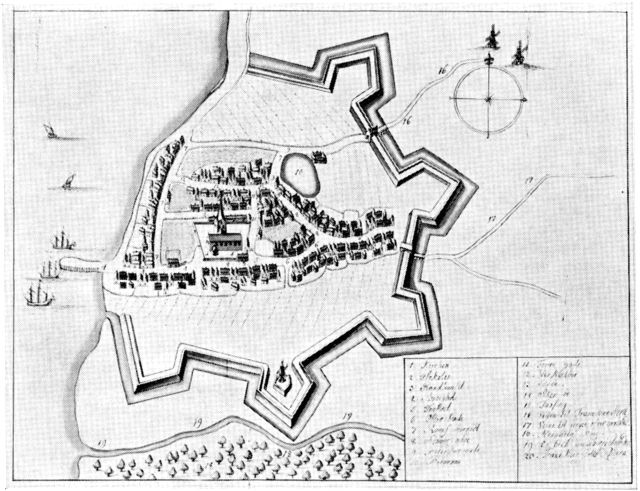 (tegning). Plan af Rudkøbing o. 1670. Efter Resen.