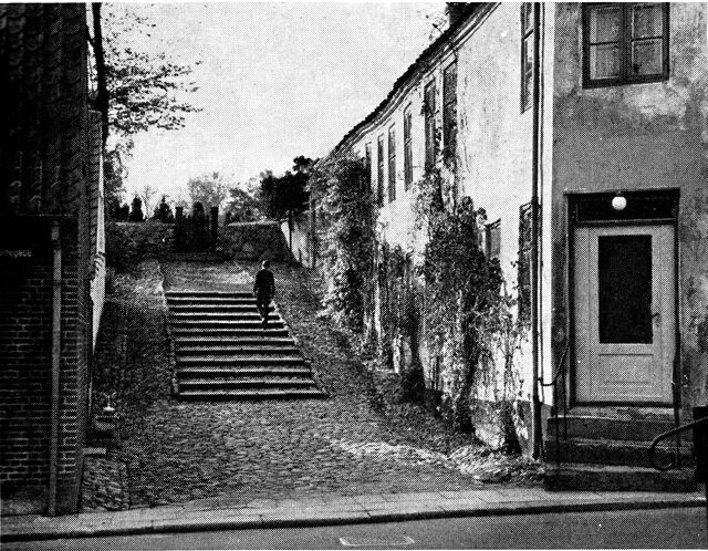 (Foto). Trappe fra Nørregade til den gamle kirkegård.