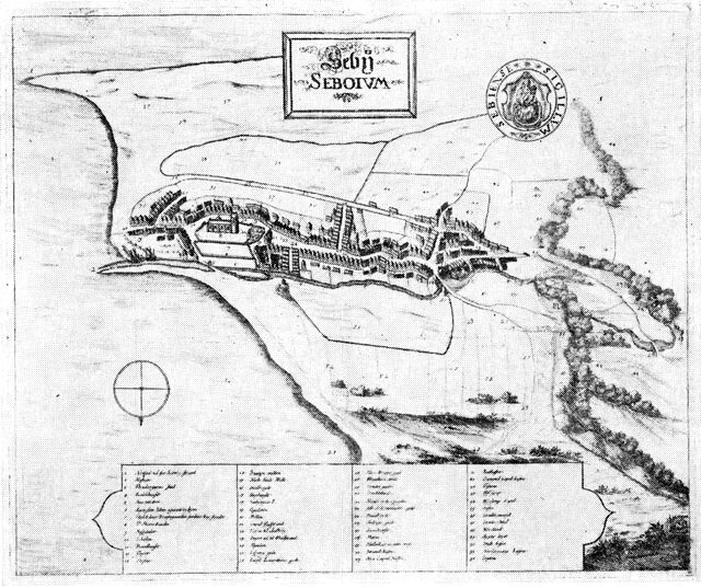 (tegning). Sæby ca. 1670. Efter Resen.