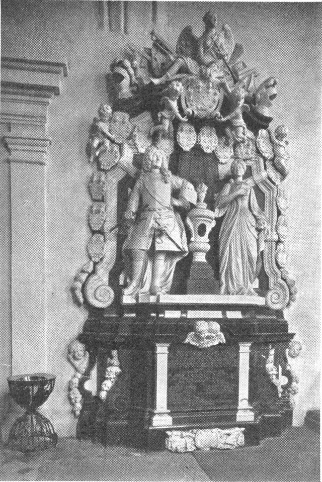 (Foto). Epitafium over Hans Fr. Levetzau († 1696) og Lucie Emerentze Brockdorff († 1699).