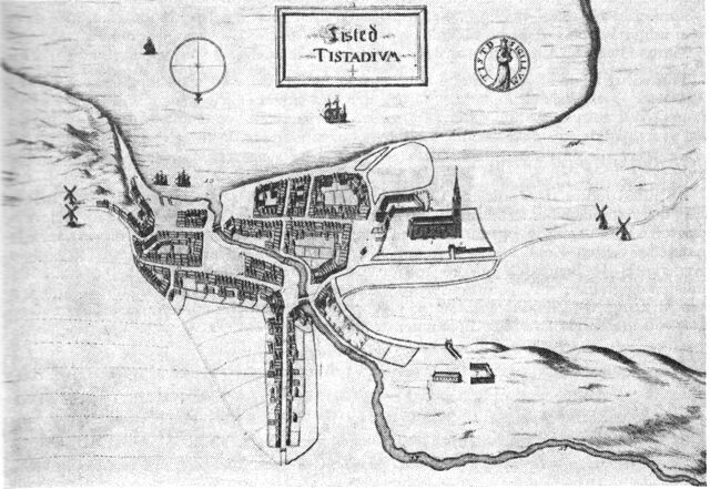 (tegning). Thisted ca. 1670. Efter Resen.