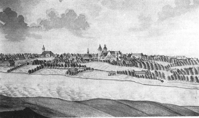 (tegning). Viborg set fra sydøst over Søndersø 1751. Efter Frederik V’s Atlas.