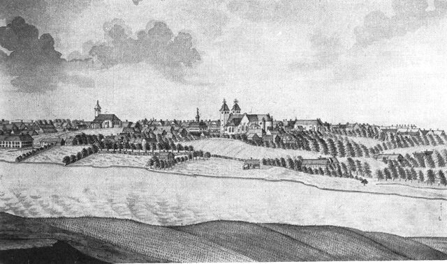 (tegning). Viborg set fra sydøst over Søndersø 1751. Efter Frederik V’s Atlas.