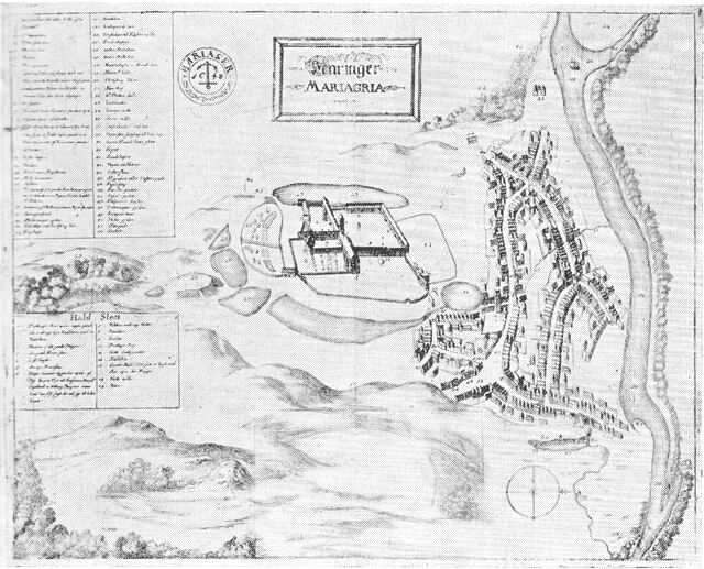 (tegning). Mariager ca. 1670. Efter Resens Atlas.