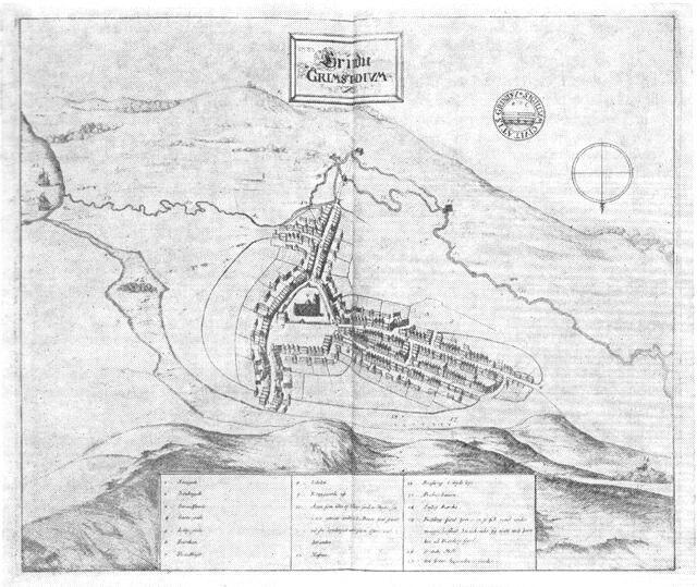 (tegning). Grenå ca. 1670. Fra Resens Atlas.