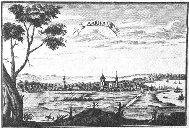 (tegning). Prospekt af Århus købstad ca. 1768. Efter Danske Atlas.