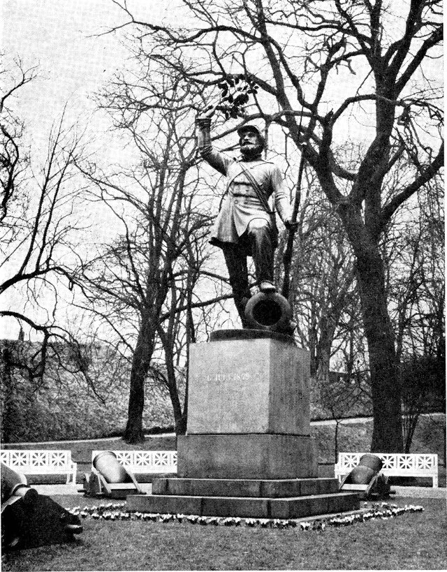 (tegning). Landsoldaten. Bronzestatue, udført af H. V. Bissen 1852–57.