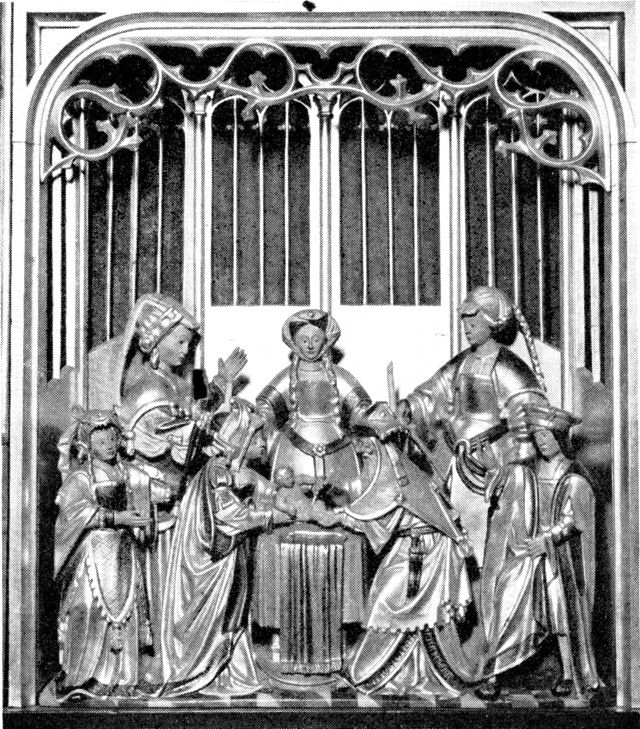 (Foto). Et af de fem senmiddelalderlige relieffer i Holstebro kirkes altertavle (Jesu omskærelse).