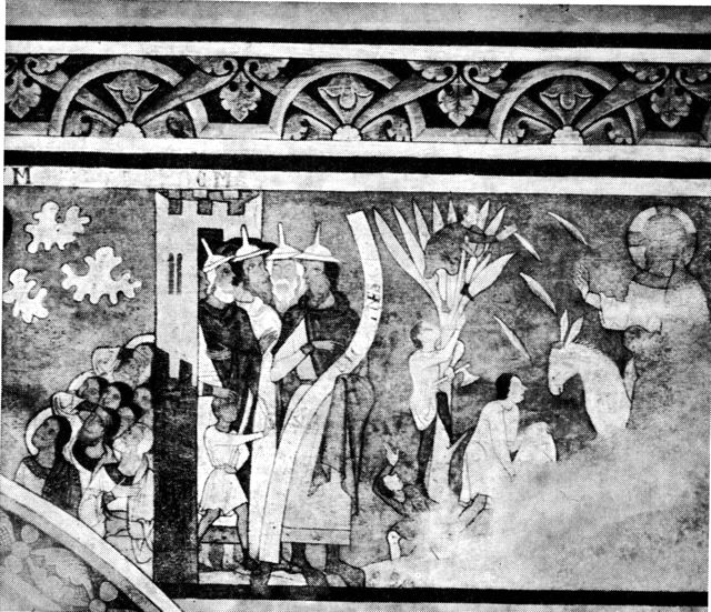 (Foto). Kalkmaleri i Vilslev kirke (Kristi indtog i Jerusalem).