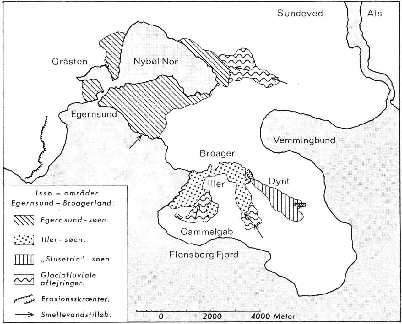 (Kort). Egernsund-feltet.Kortskitse efter Sigurd Hansen: Varvighed i da. og skaanske senglaciale Aflejringer. DGU. II. R. Nr. 63. Kbh. 1940.