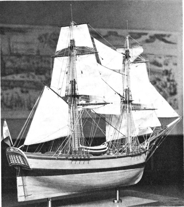 (Foto). Snaubriggen »Omenack«, bygget 1778 til »Kongelige Islandske, Grønlandske og Finmarkske Kompagni«. Model på Handels- og Søfartsmuseet på Kronborg (F.: H. Hauch).